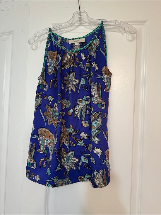 LOFT Tops - Sz SP LOFT  Sleeveless blouse vibrant blue paisley floral print and green trim